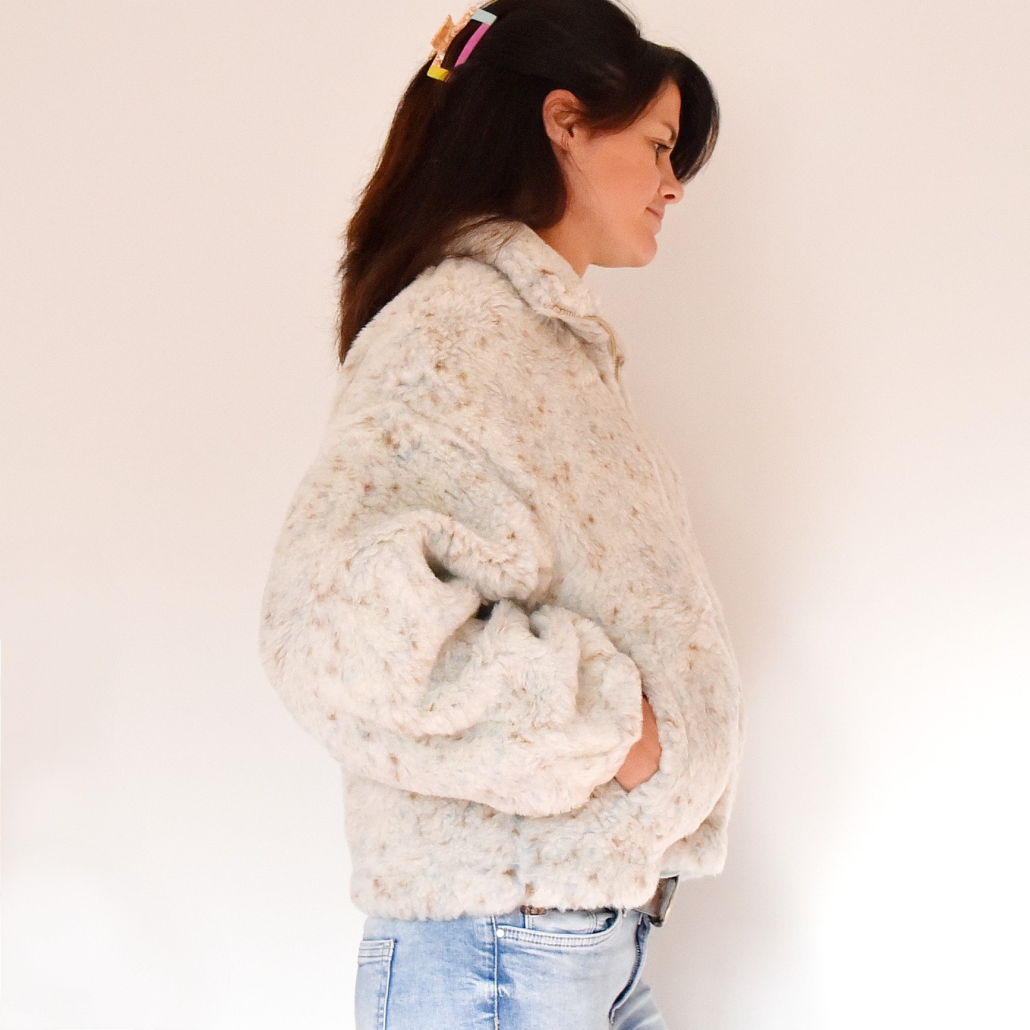 Veste en pure laine pour femme - beige chiné<br/> <FONT face="Tunga" size=4>Alwero</font>