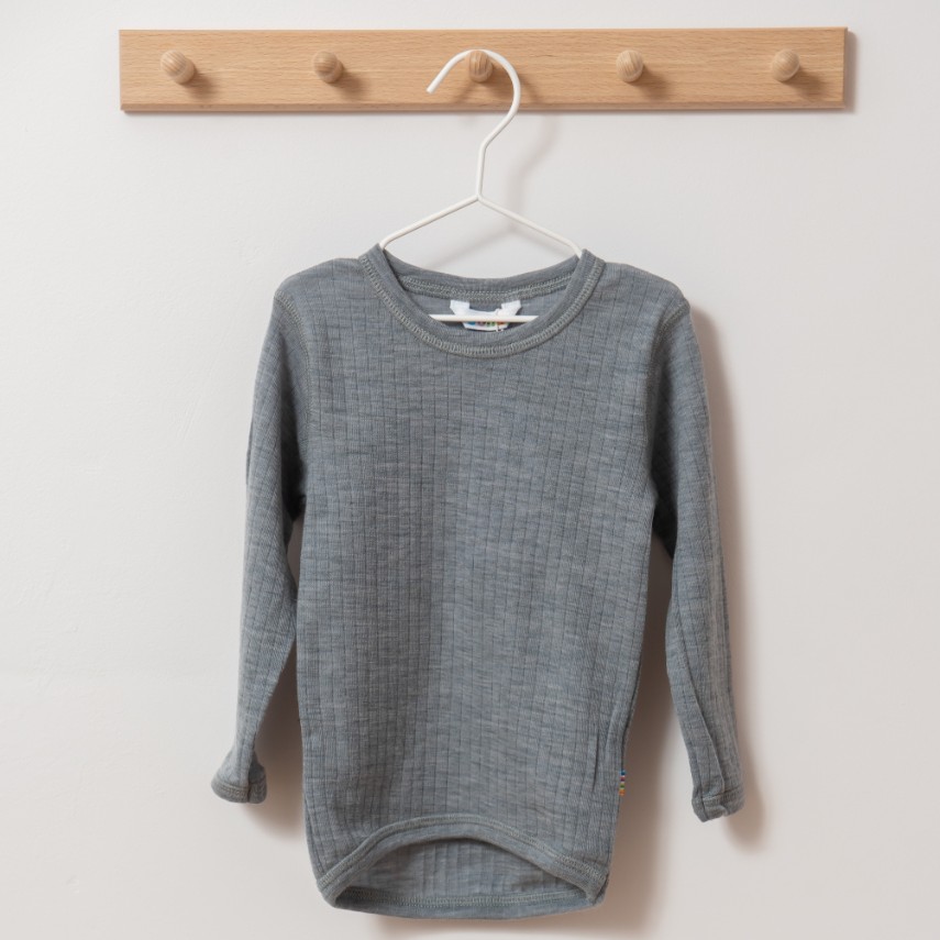 Tricot de peau sous-vêtement enfant en laine mérinos bio gris Joha