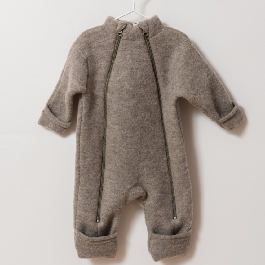 Ensemble combi-pilote + bonnet en laine mérinos - taupe Joha • Ode to Wool