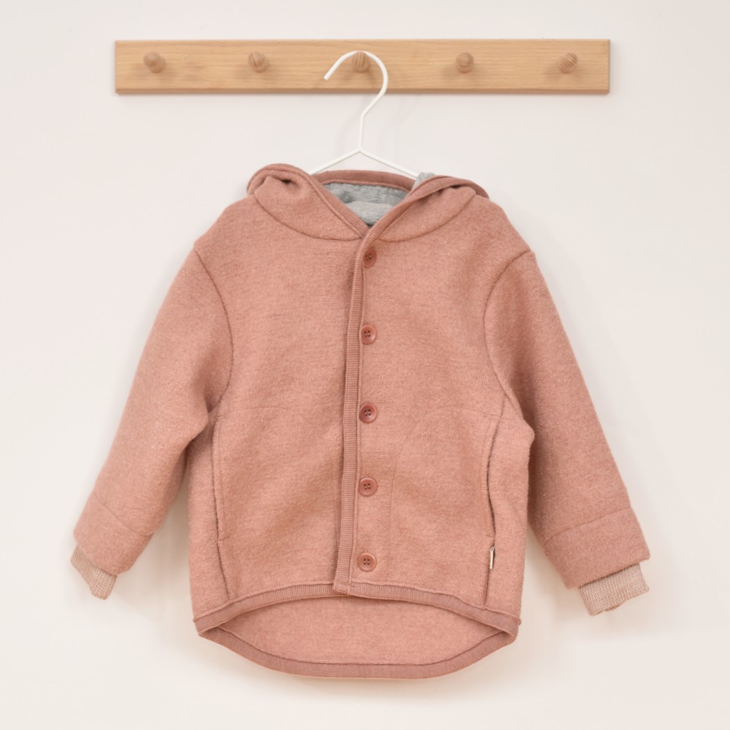 Veste enfant en laine mérinos bouillie bio Disana rose