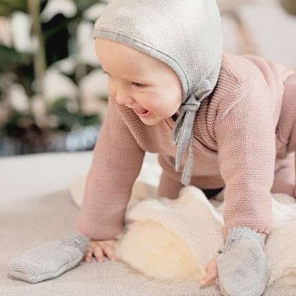 Moufles bébé en laine mérinos tricotée bio - gris clair Disana