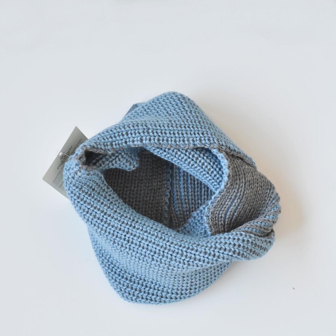 Tour de cou snood en laine mérinos bleu Pickapooh