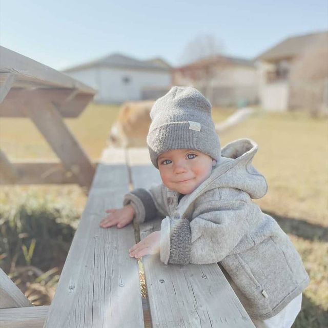Veste enfant en laine mérinos bouillie bio Disana grise