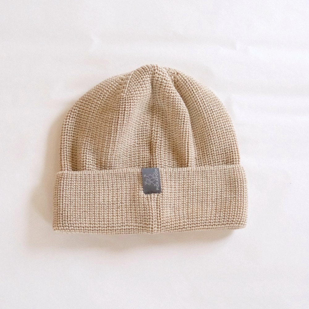 Bonnet en laine mérinos tricotée bio - beige<br/> <FONT face="Tunga" size=4>Pickapooh</font>