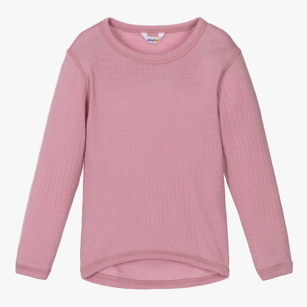 T-shirt manches longues en laine mérinos - rose<br/> <FONT face="Tunga" size=4>Joha</font>