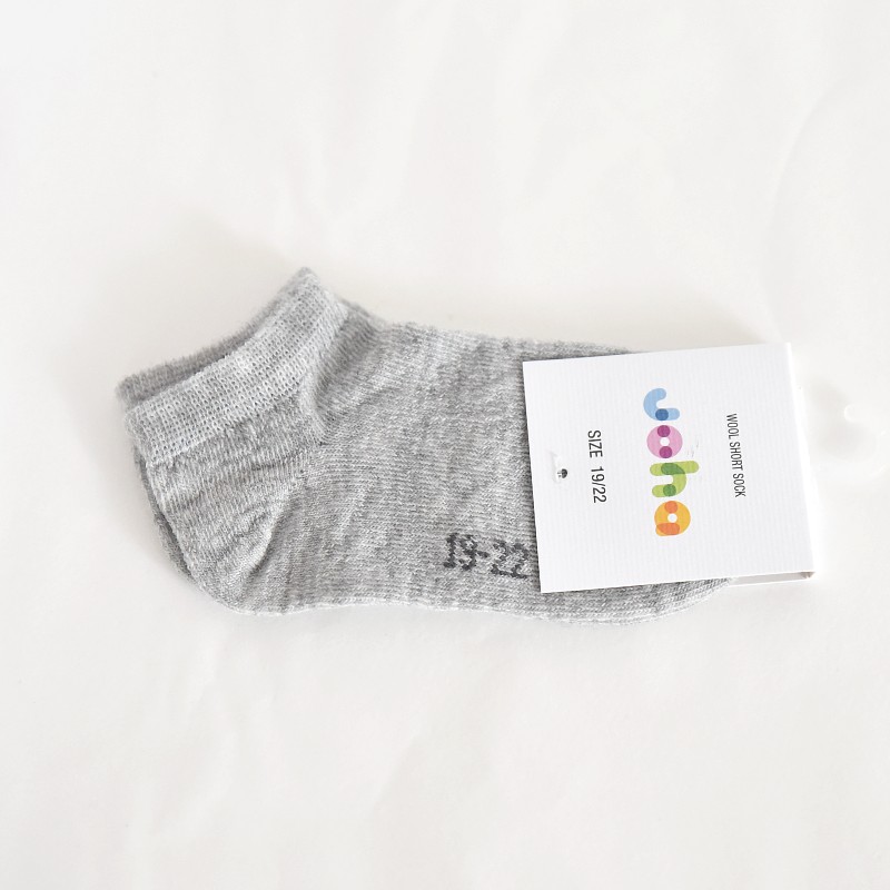 Chaussettes basses en laine mérinos enfant adulte gris Joha